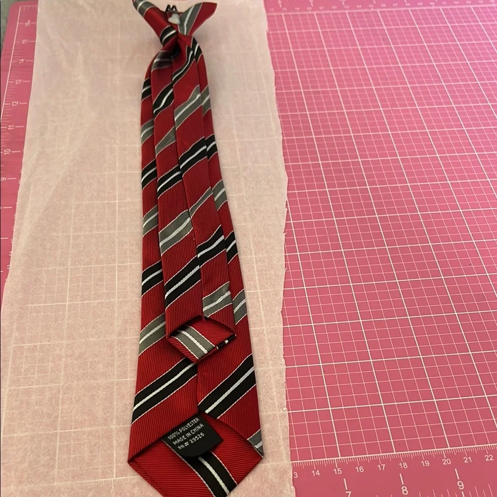 Classic Red and Black Striped Clip on Boys Tie